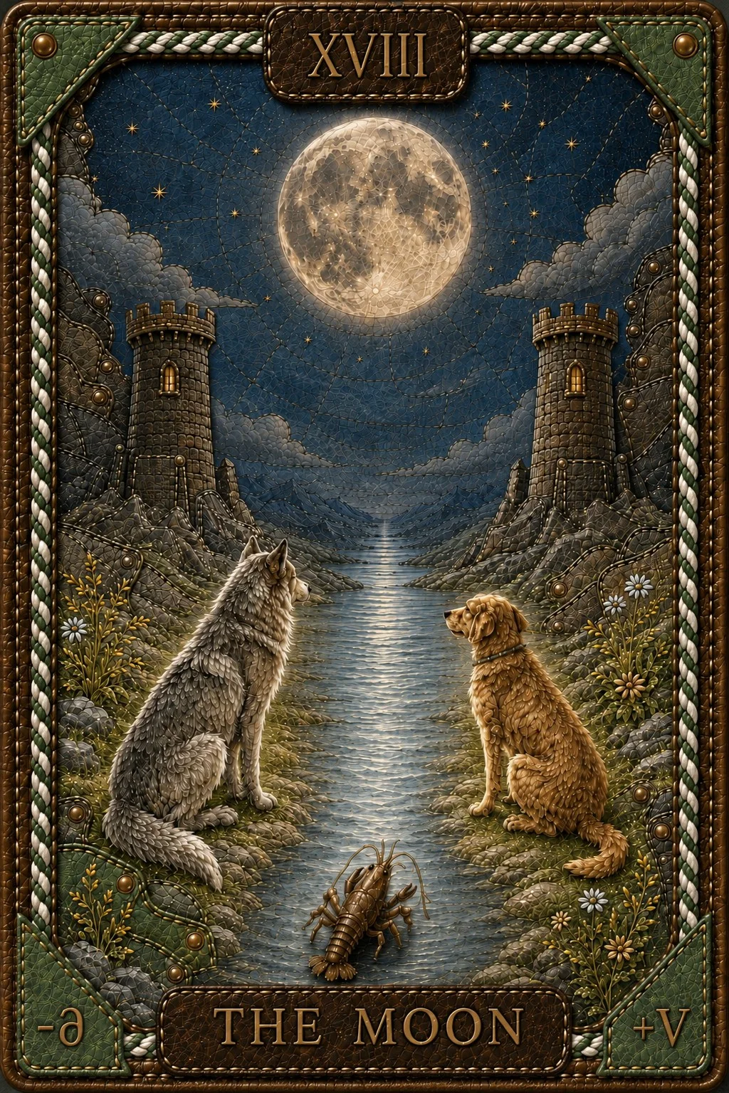 XVIII The Moon — the continuous Piscean water path between the towers