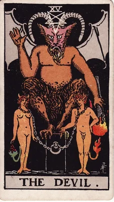 XV. The Devil — Capricorn. Rider–Waite deck, 1909
