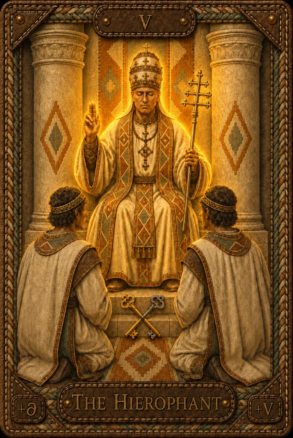 V. The Hierophant — Taurus. Images from the deck used in this edition