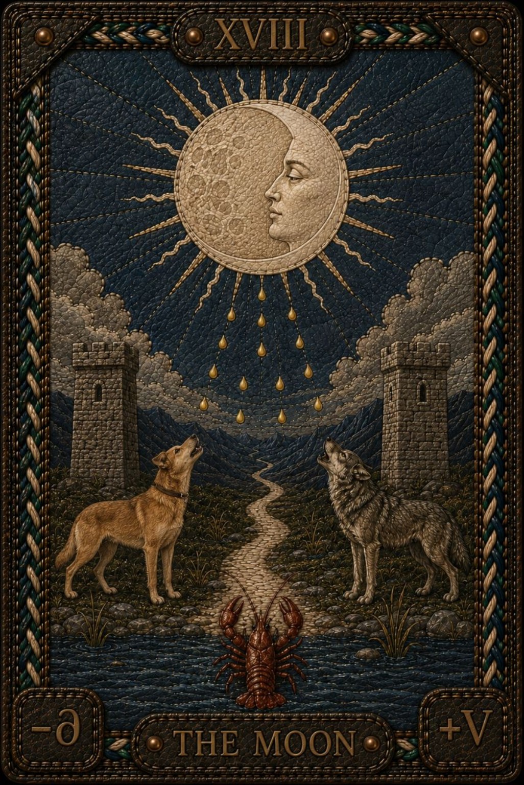 XVIII. The Moon — Pisces. Images from the deck used in this edition