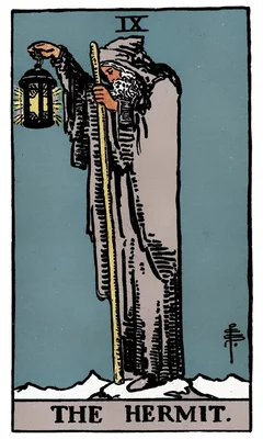 IX. The Hermit — Virgo. Rider–Waite deck, 1909